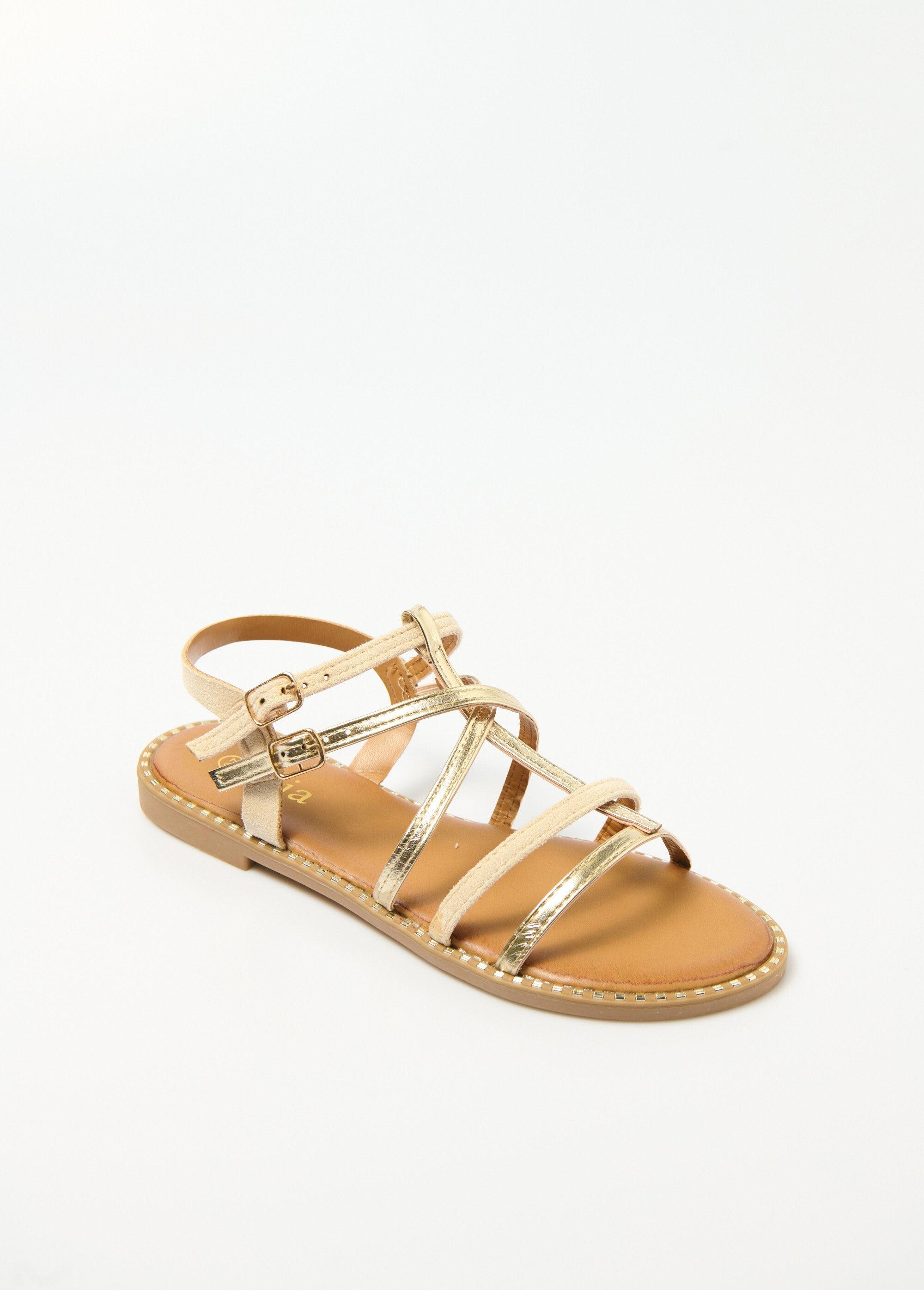 Two-material_gladiator_sandals_with_straps_Beige_and_gold_FA1_slim