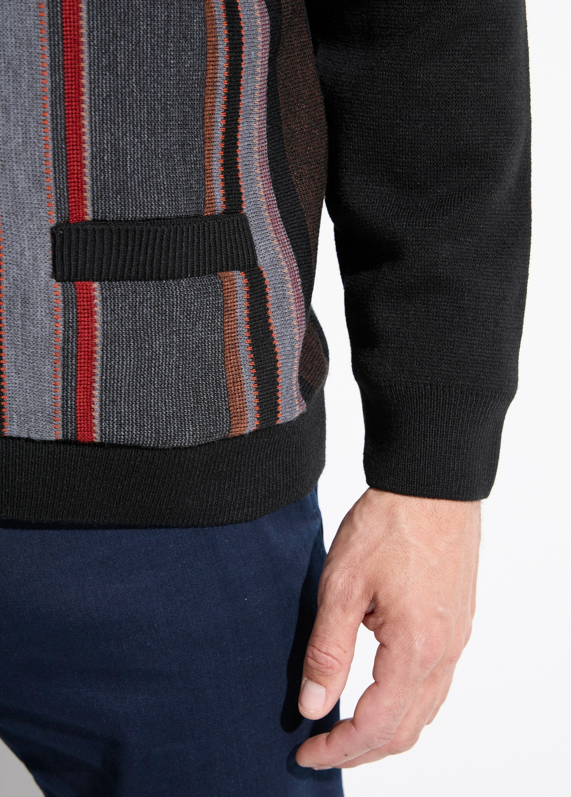V-neck_buttoned_cardigan_with_jacquard_wool_stripes_Black_DE2_slim