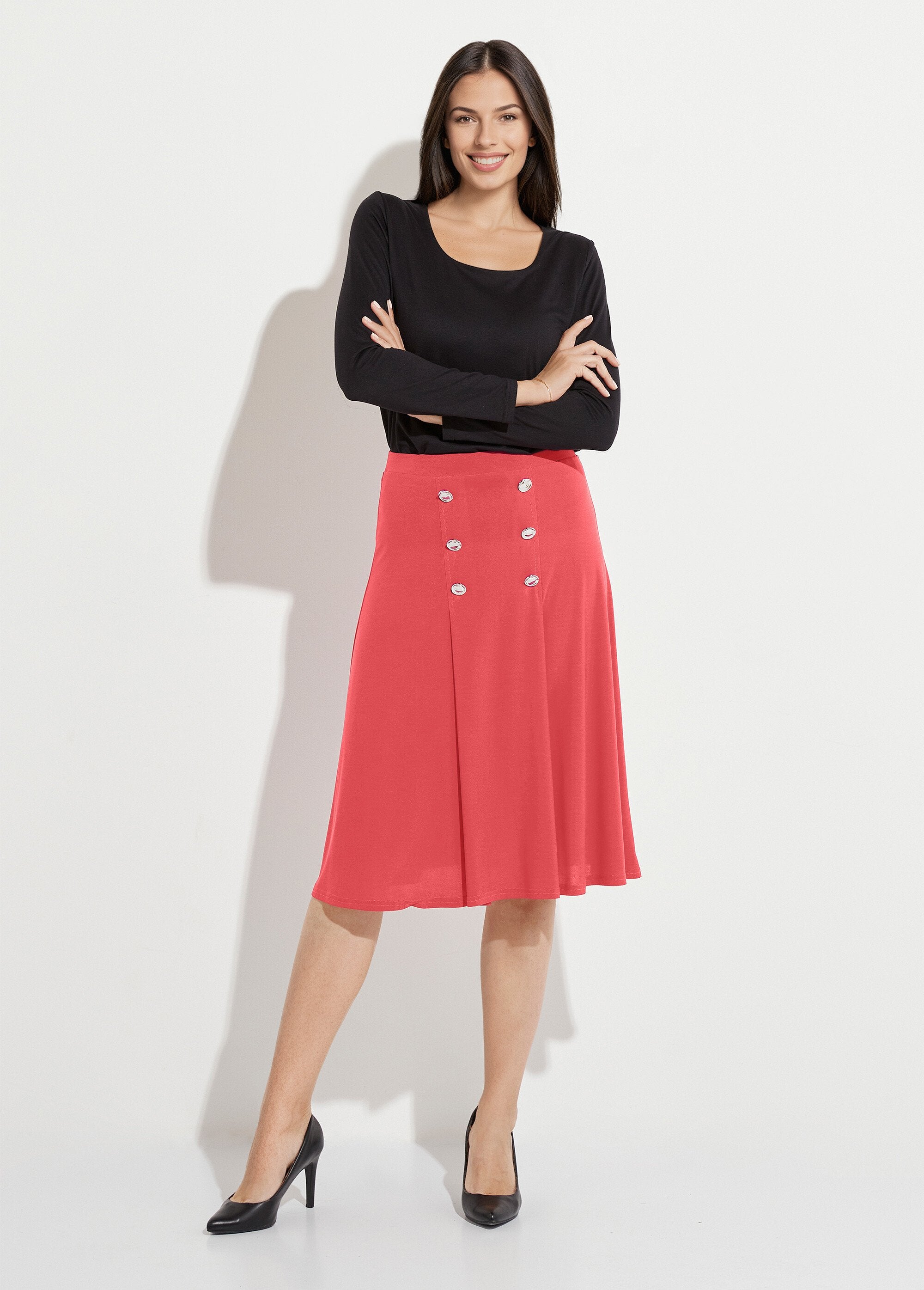 Mid-length_flared_skirt_in_plain_knit_with_bridge_Coral_SF1_slim