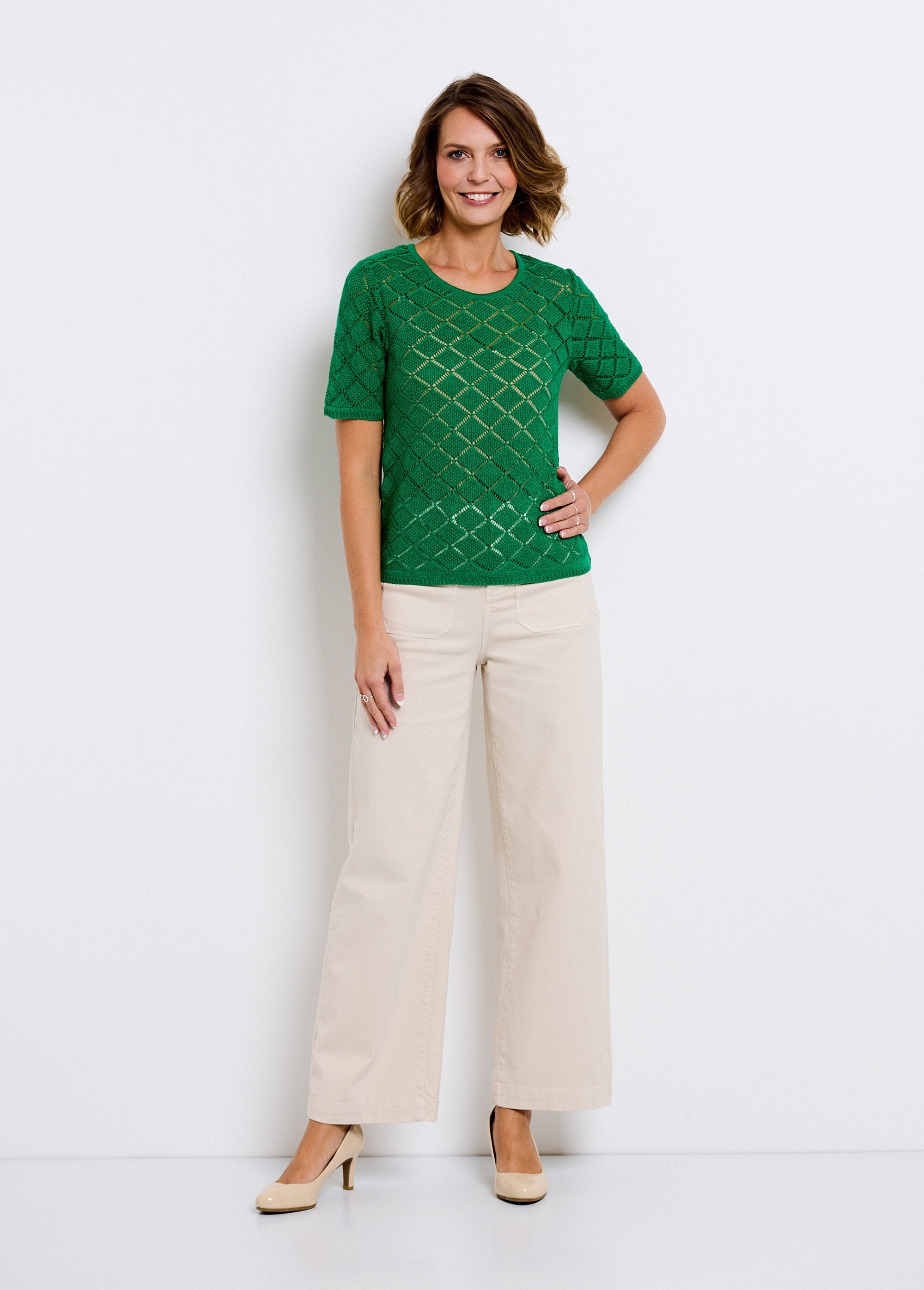 Thin,_short,_openwork,_short-sleeved_sweater_Green_SF1_slim
