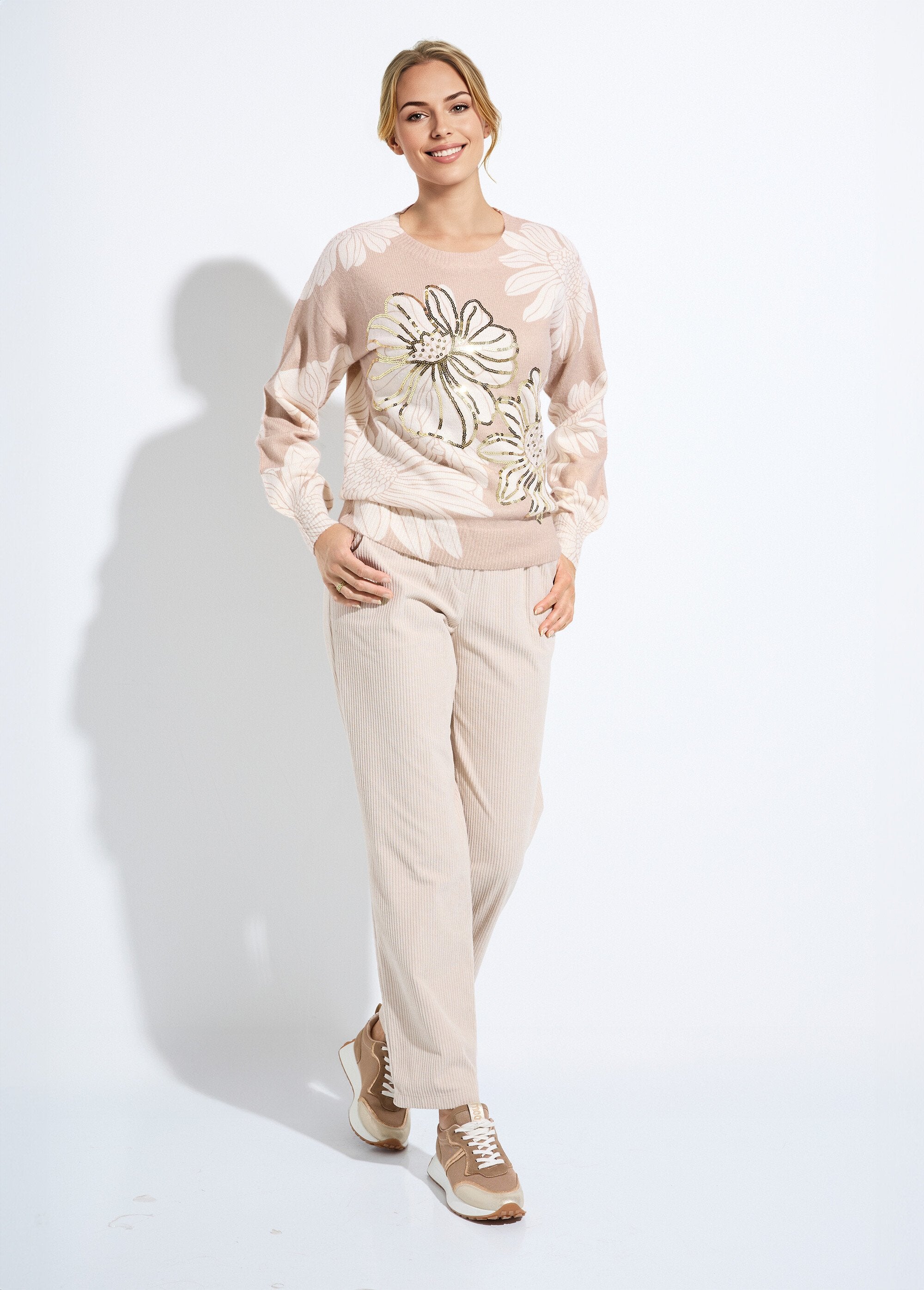 Fine_flower_print_sequin_sweater_with_round_neck_Beige_SF1_slim