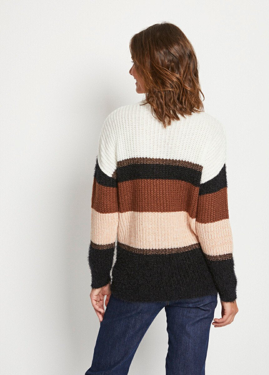 Hairy_knit_sweater_with_striped_effect_and_round_neck_Ecru_and_brown_and_black_DO1_slim