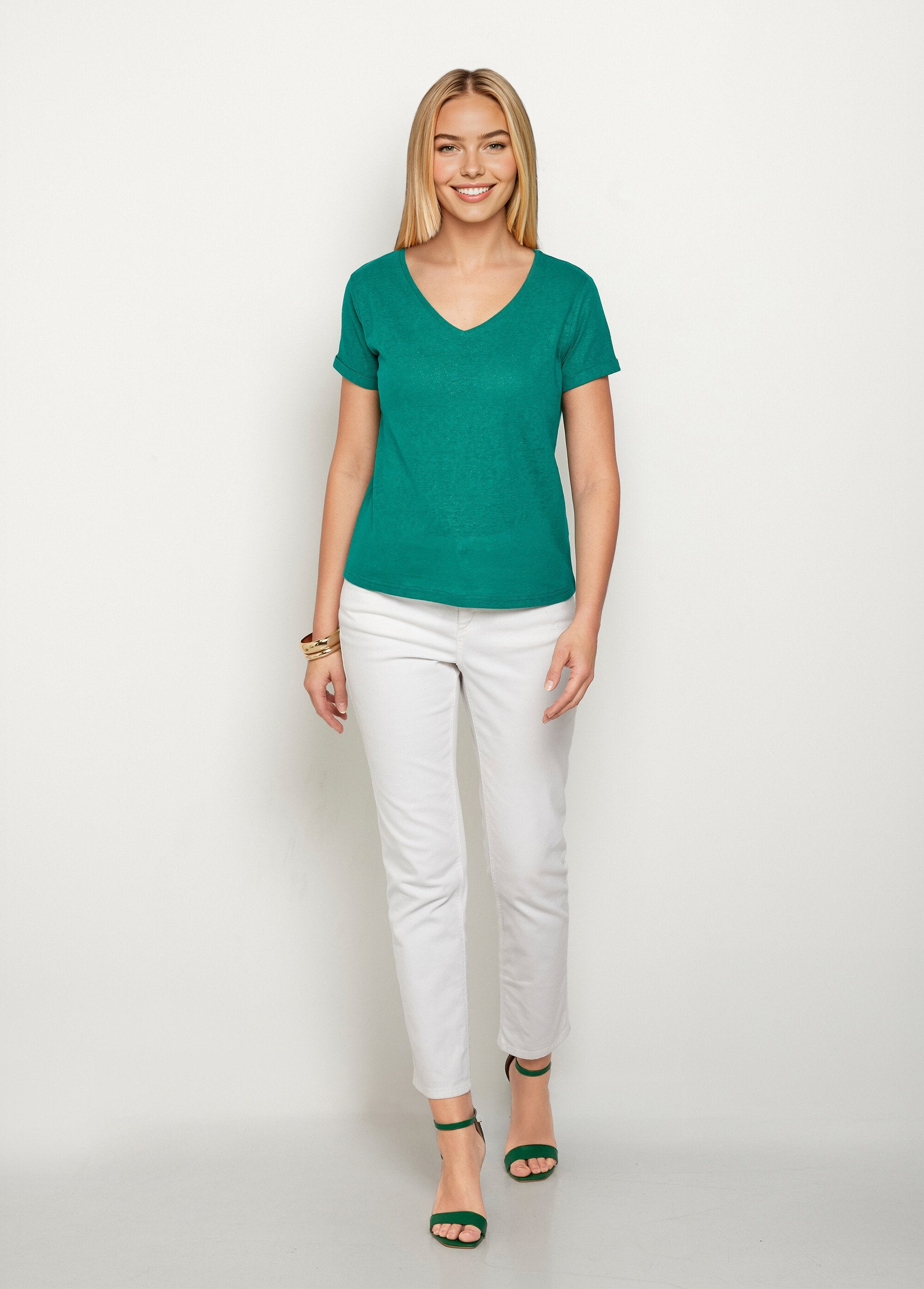 Metallic_mesh_t-shirt,_cotton_linen_Green_SF1_slim