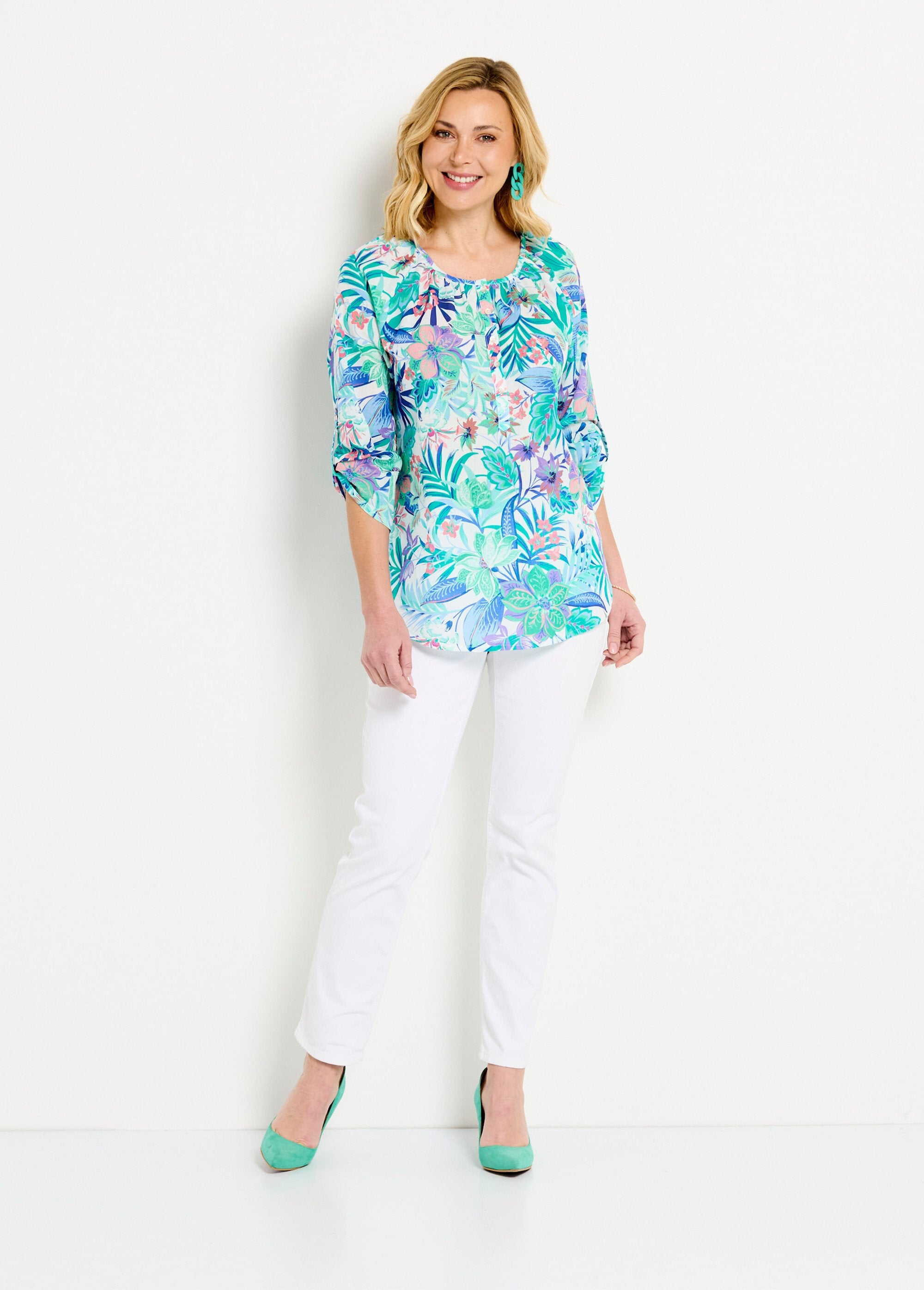 Loose_tunic_in_printed_cotton_voile_with_3/4_sleeves_Multicolor_SF1_slim