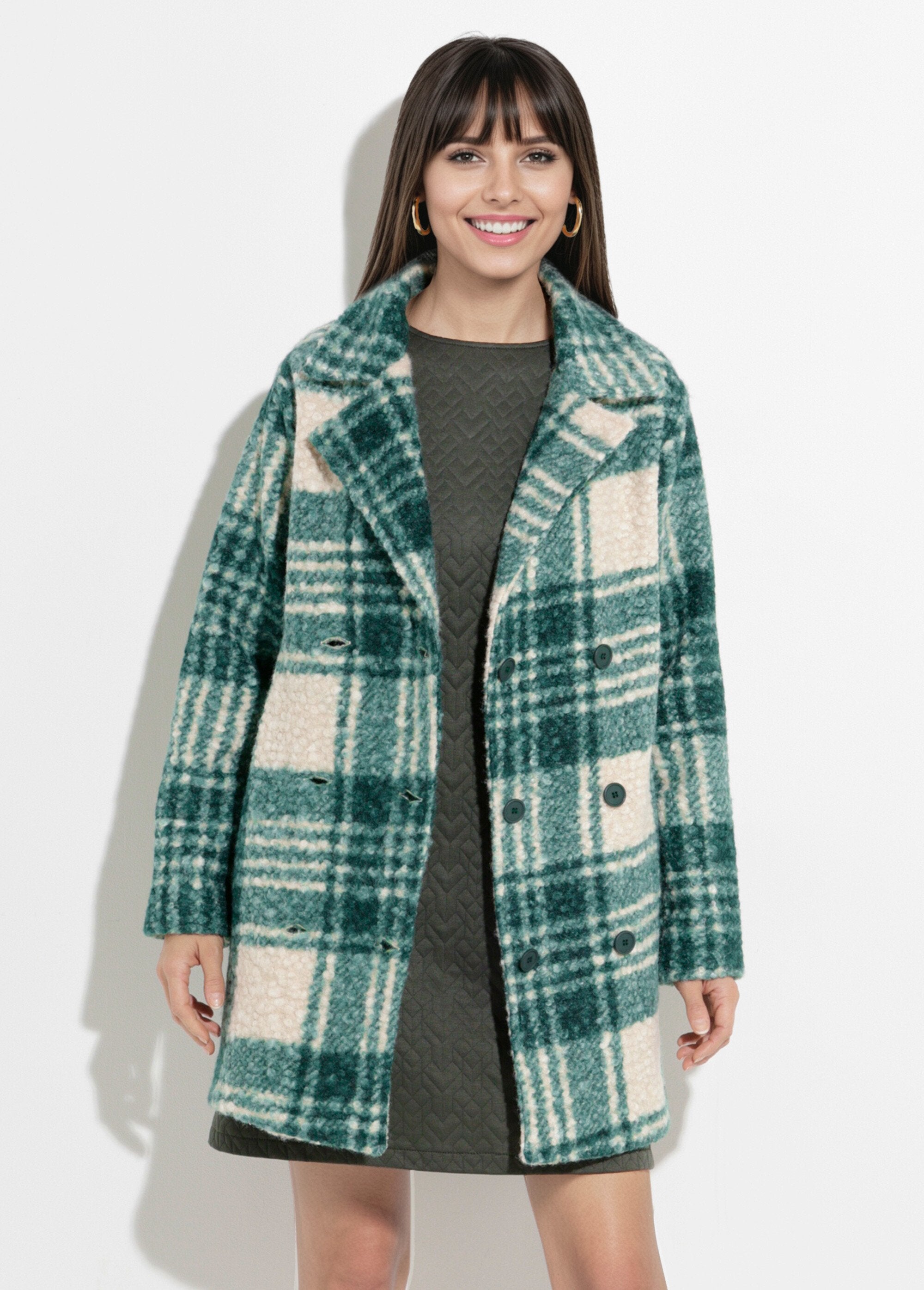 Long_plaid_pea_coat_in_a_bouclé_wool_style_Green_and_ecru_FA1_slim