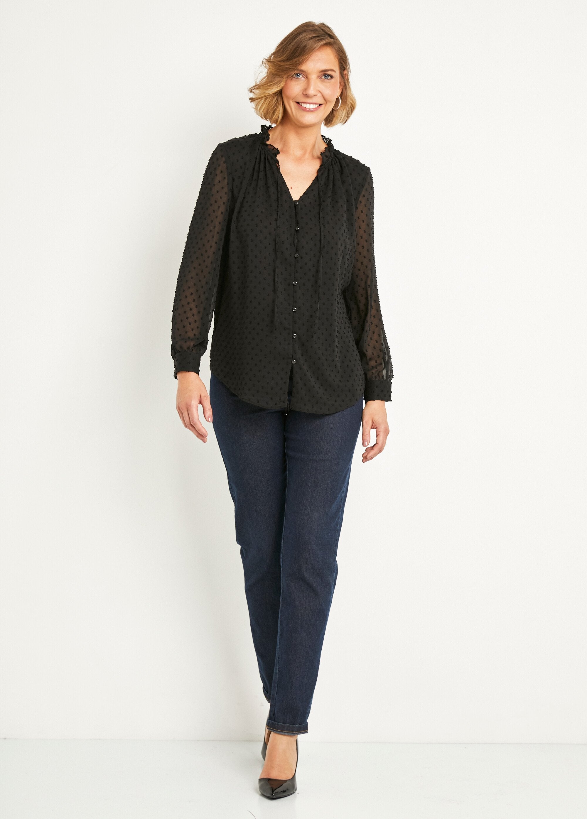 Chemisier_boutonné_voile_plumetis_uni_Noir_SF1_slim