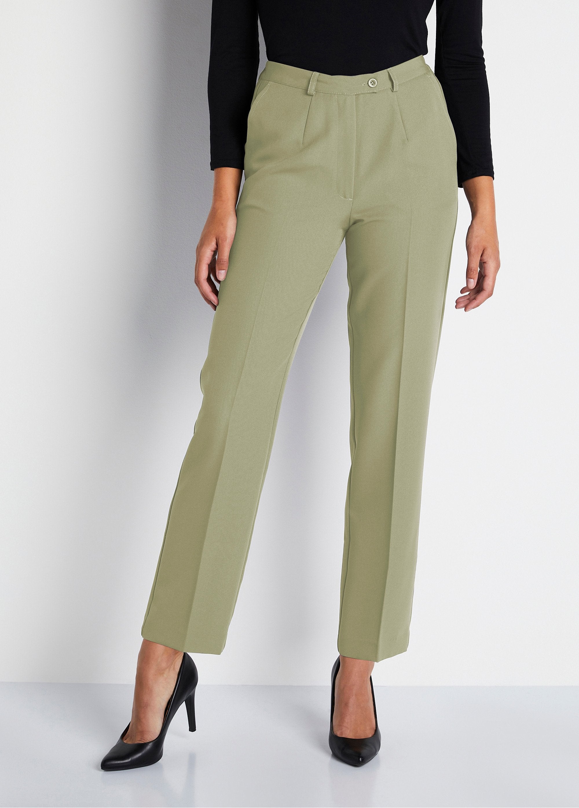 Pantalon_droit_taille_semi-élastiquée_tissu_infroissable_Vert_amande_FA1_slim