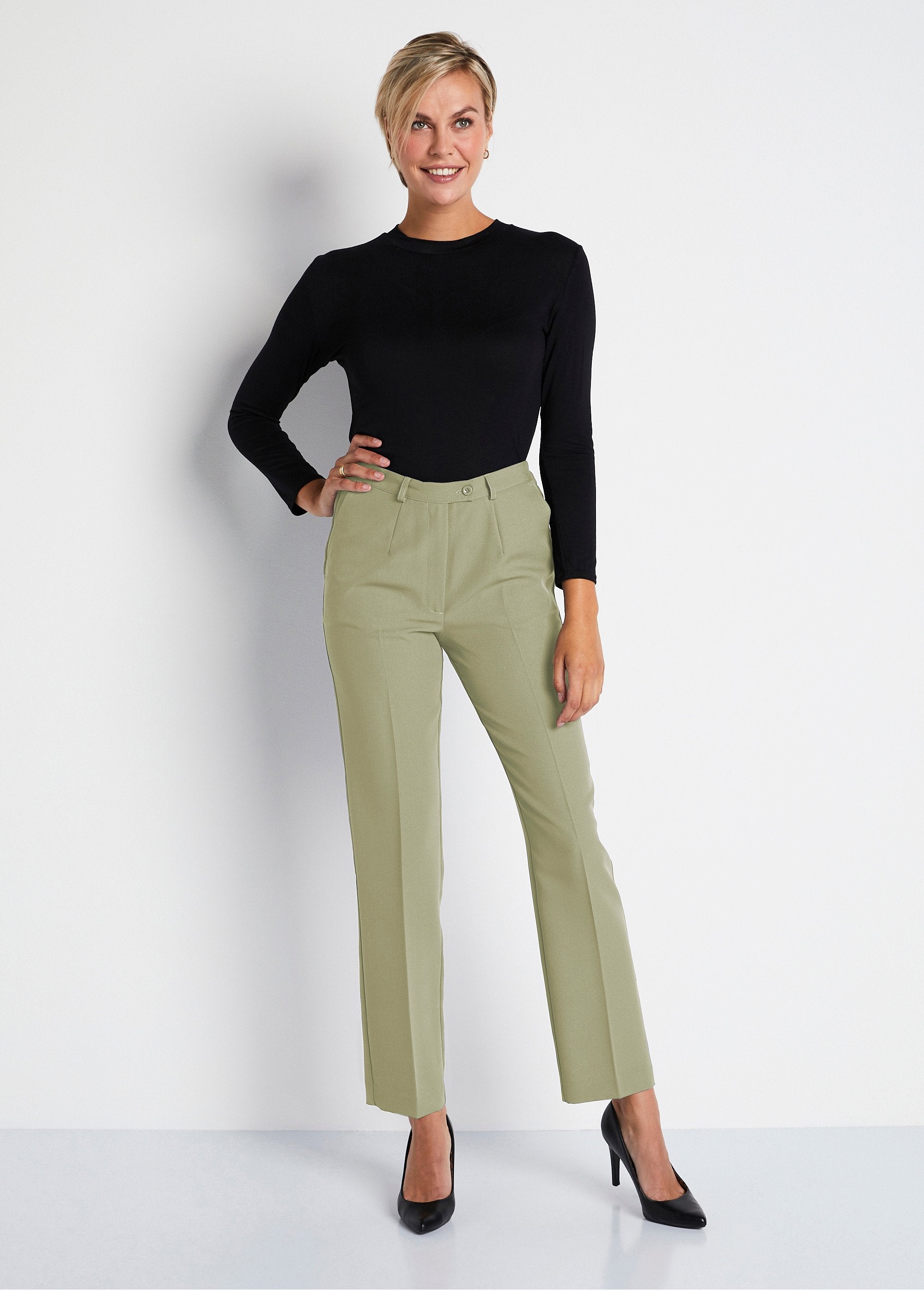 Pantalon_droit_taille_semi-élastiquée_tissu_infroissable_Vert_amande_SF1_slim