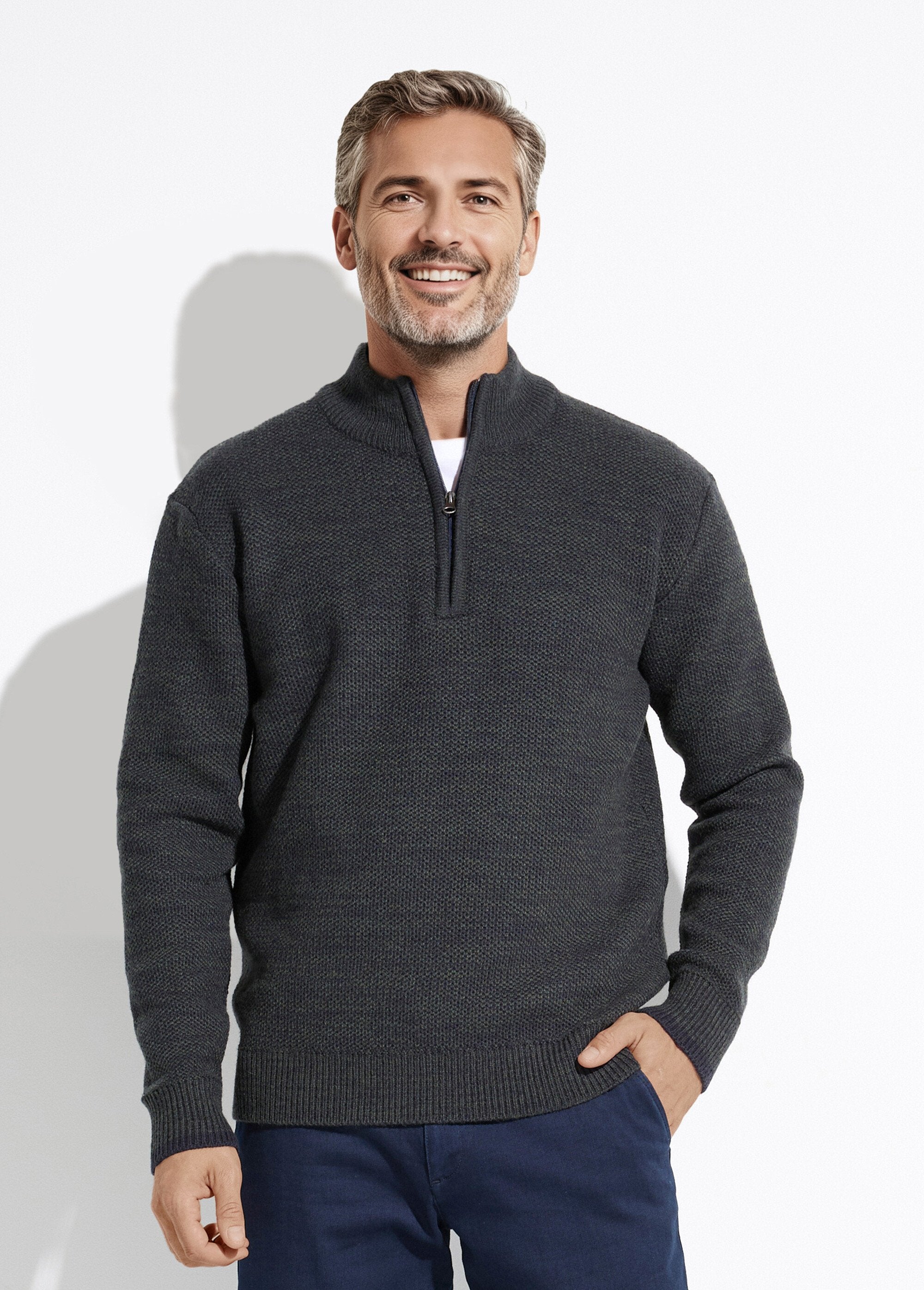 Pull_col_montant_zippé_maille_chinée_laine_Vert_FA1_slim