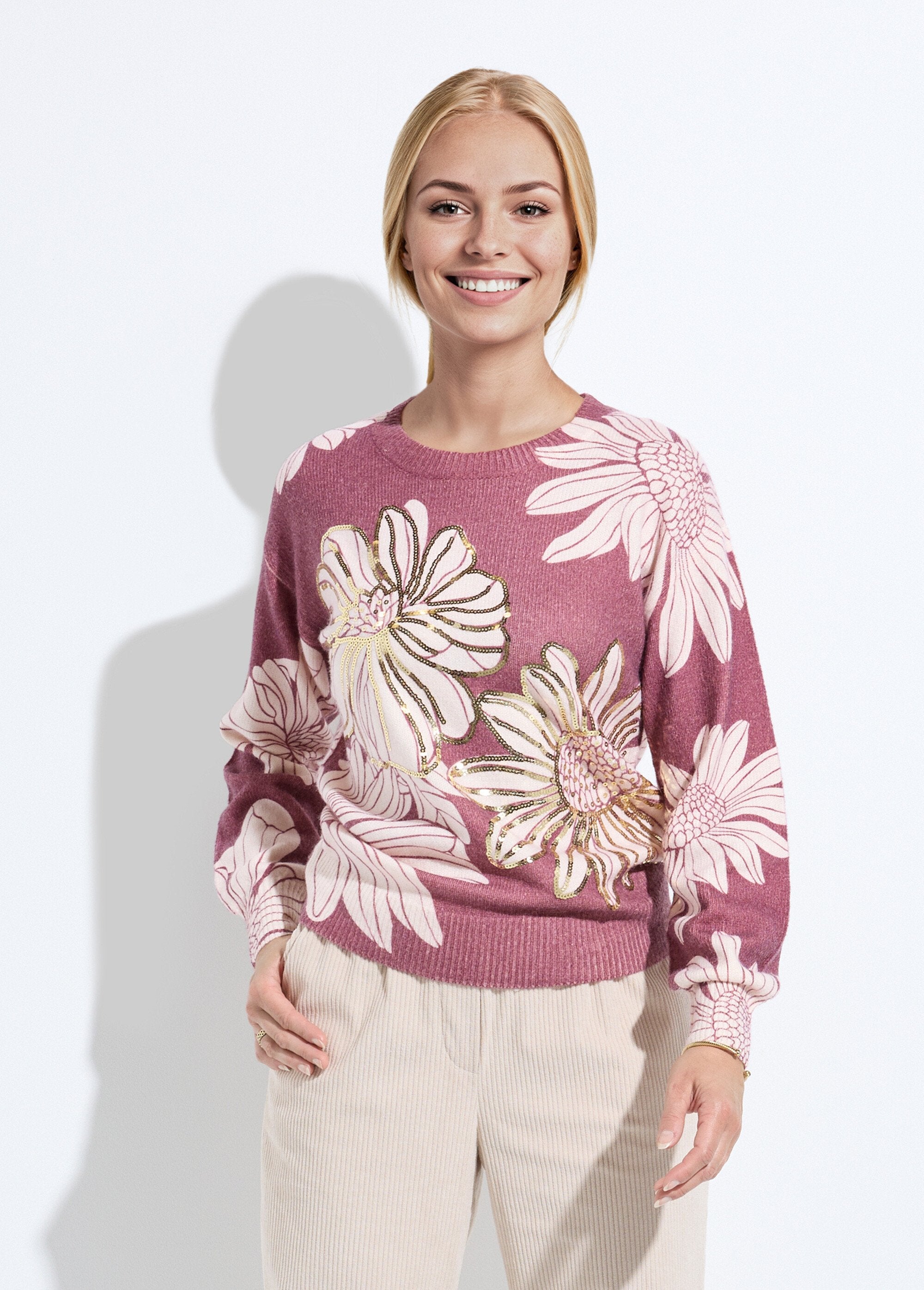 Pull_fin_imprimé_fleurs_sequins_col_rond_Grenat_FA1_slim