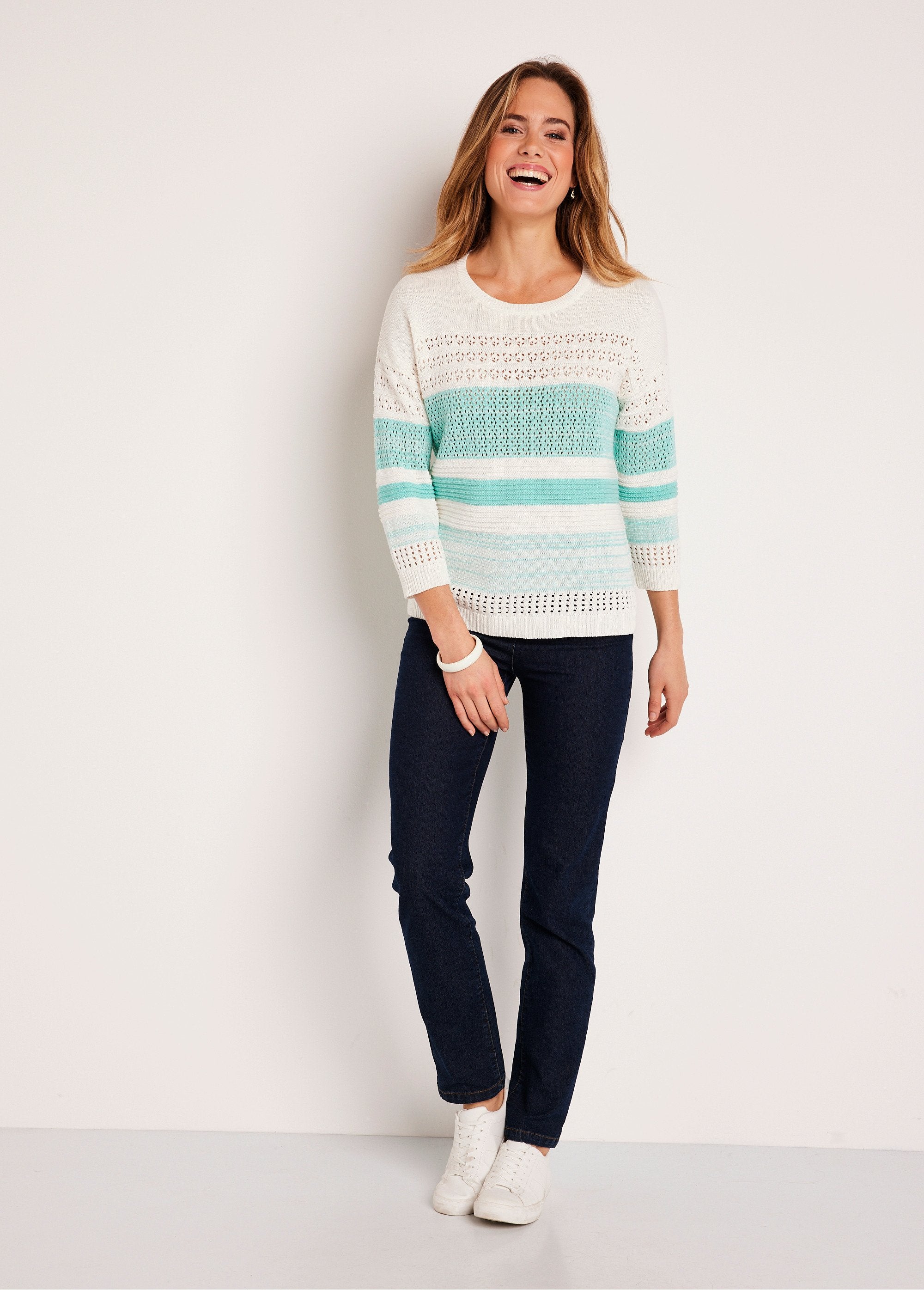 3/4_sleeve_openwork_cotton_blend_sweater_Aqua_SF1_slim