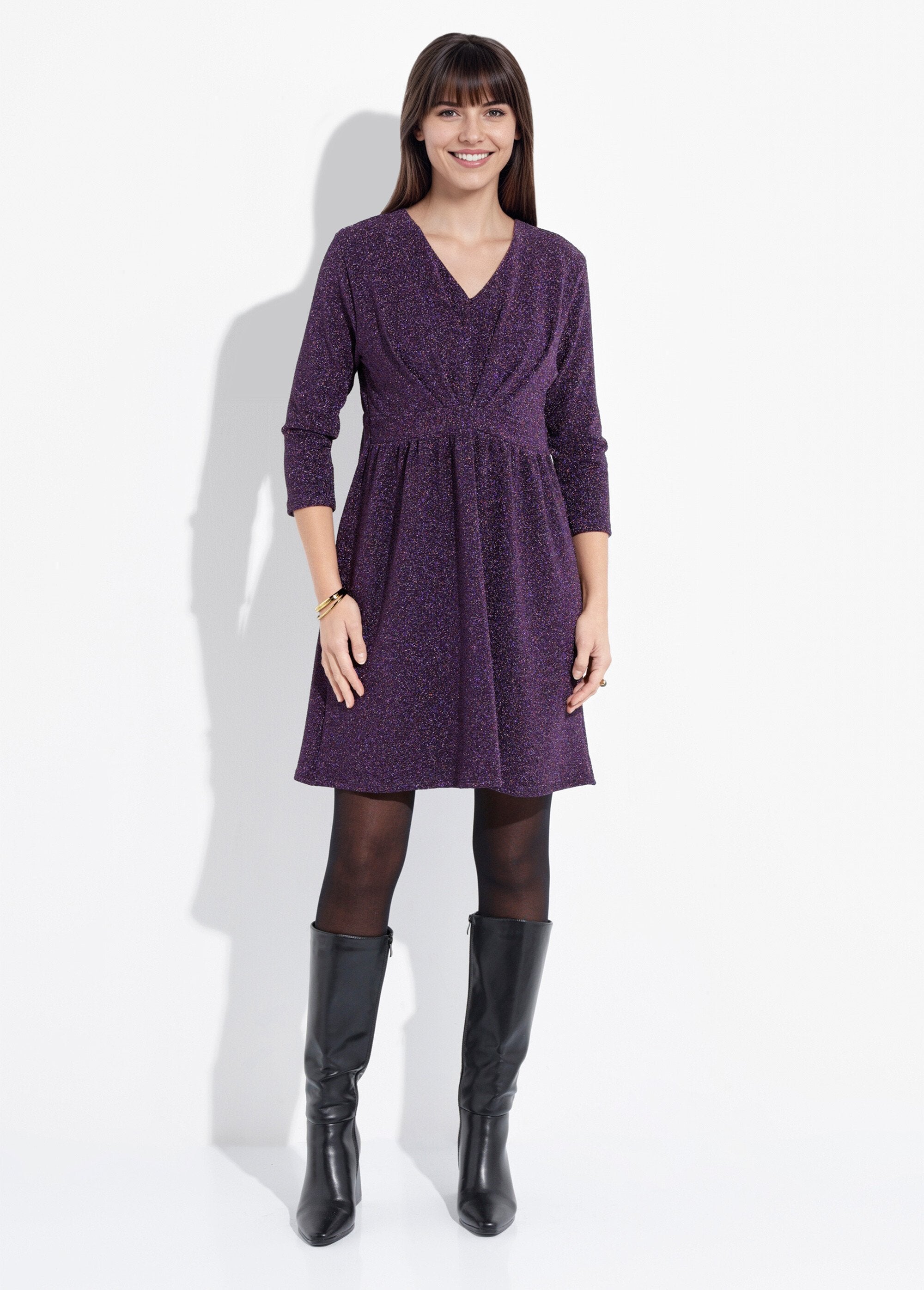 Chic_short_dress_in_metallic_knit_Purple_FA1_slim