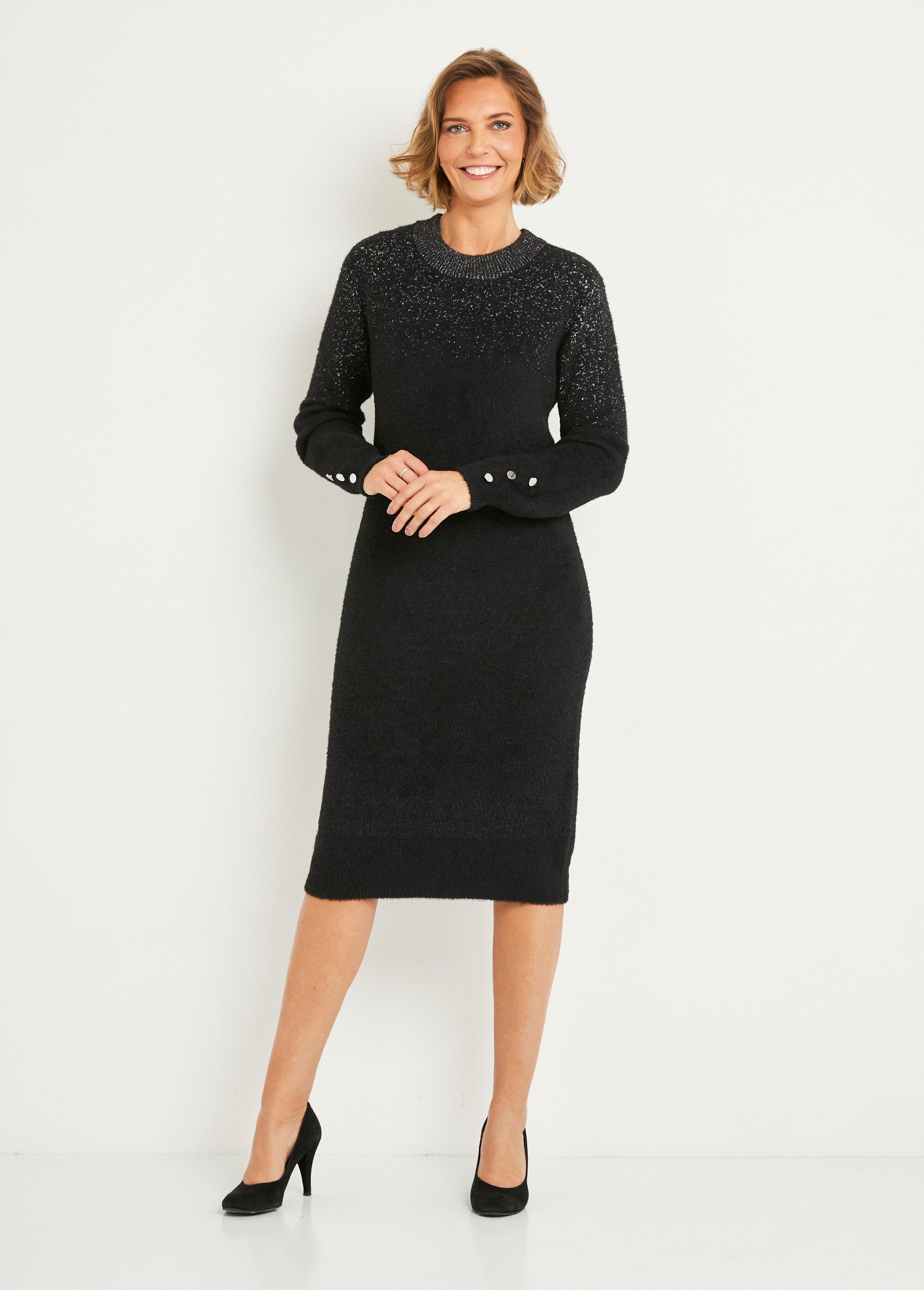 Robe_pull_courte_brillante_maille_poilue_Noir_FA1_slim