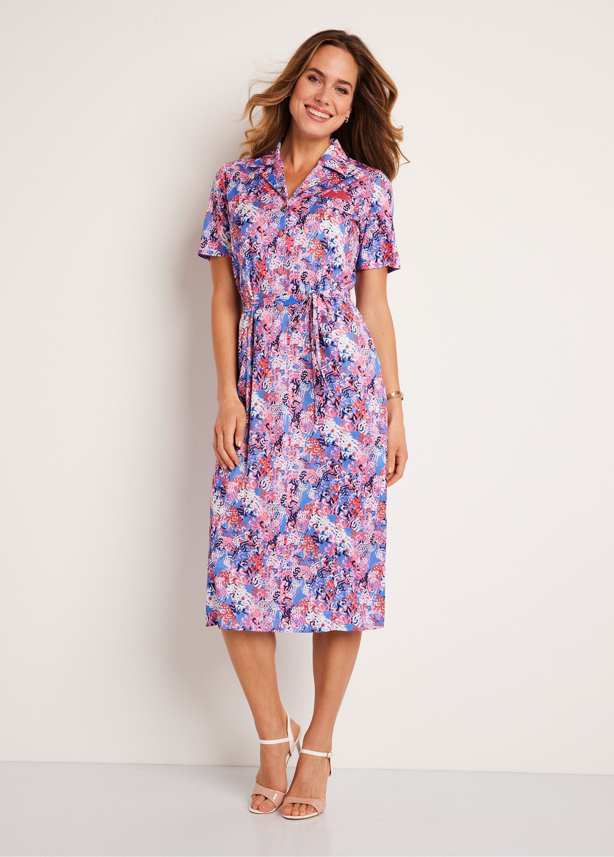 Printed_mid-length_belted_straight_dress_Blue_and_pink_FA1_slim