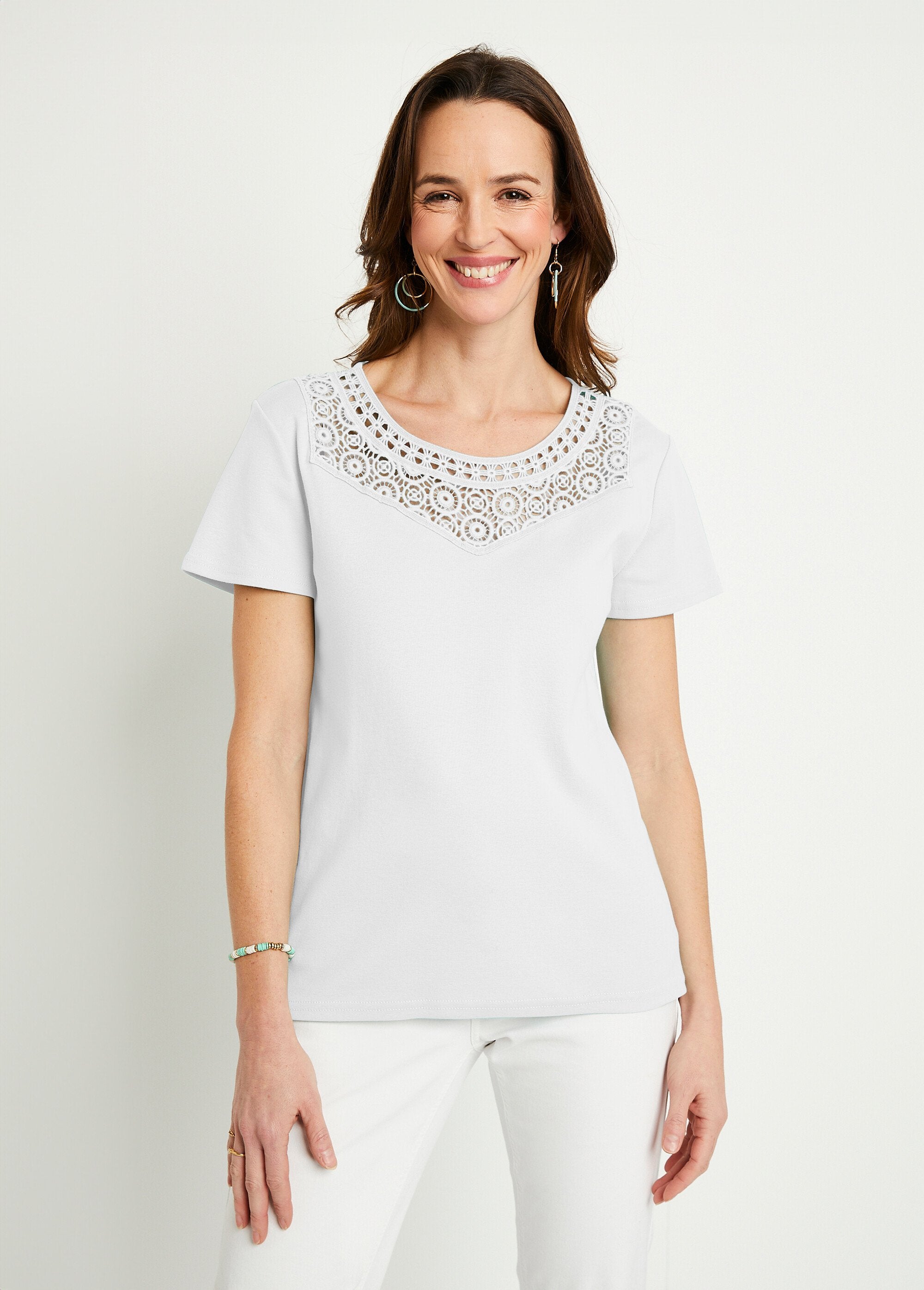 Short-sleeved_plain_cotton_macramé_t-shirt_White_FA1_slim