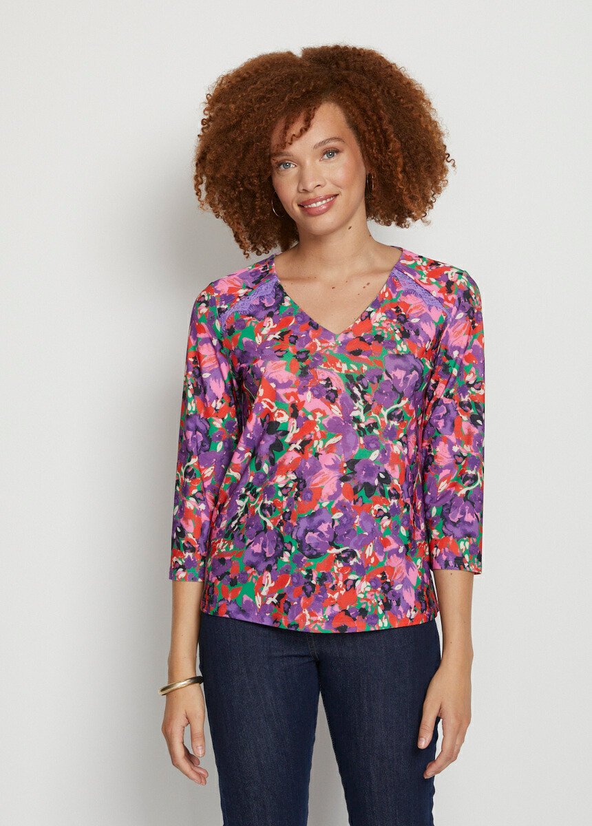 Printed_t-shirt,_fancy_lace_3/4_sleeves_Purple_print_FA1_slim