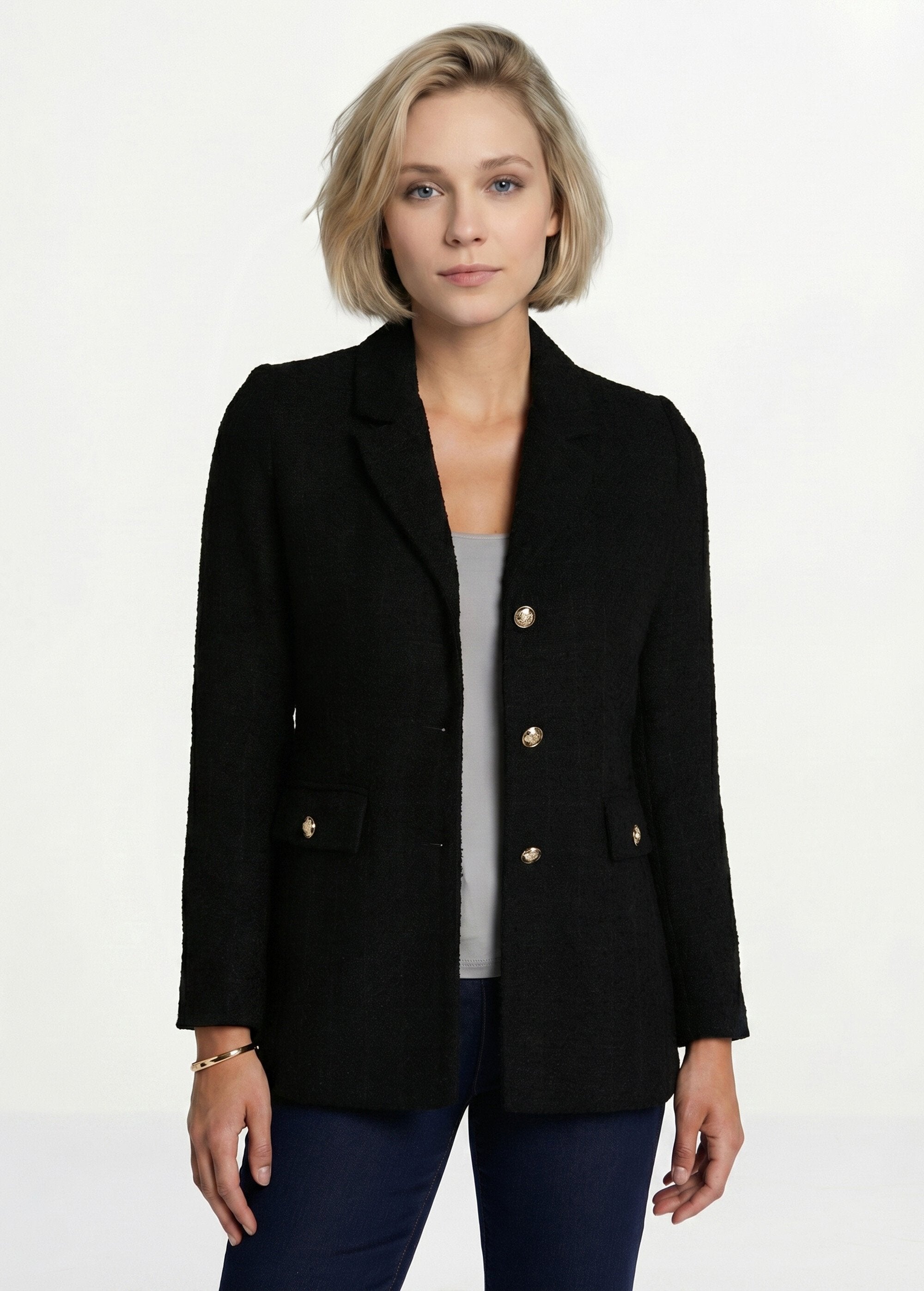 Straight_buttoned_jacket_in_basket_weave_fabric_with_tailored_collar_Black_FA1_slim